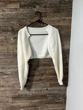 Classic Cream Cropped Open-Front Cardigan Sweater